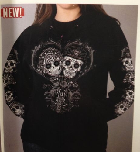 Ladies Sugar Skull COUPLE Womens Zip HOODY Motorcycle Mr&Mrs Biker Goth Wedding