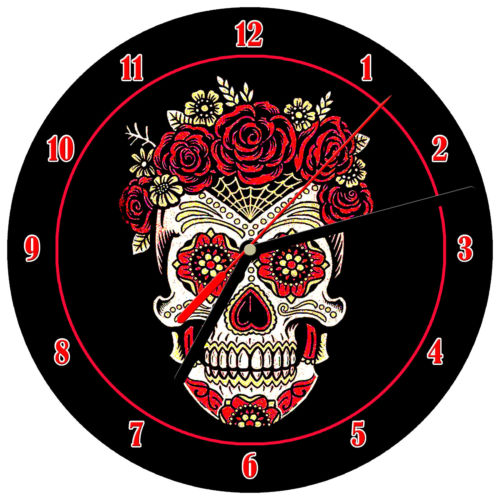 8" WALL CLOCK Sugar Skull #SN17 Dia de los Muertos Day of the Dead Halloween