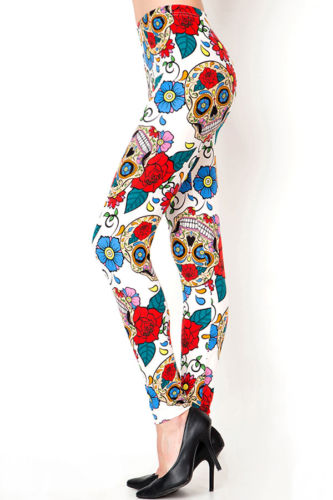 Floral Sugar Skull Print Women's Leggings Buttery Soft Comfy Stretch 1 Size J129