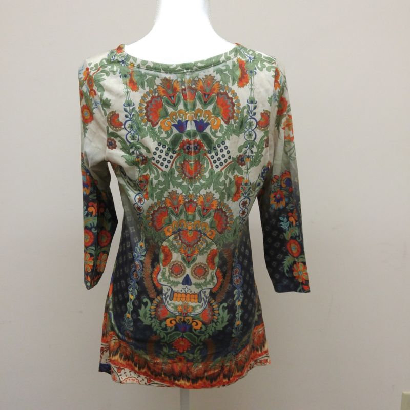 One World Day of the Dead Sugar Skull 3/4 Sleeve Blouse Top
