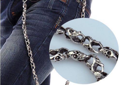 NEW 21" Chrome Ghost Skull Skeleton Biker Trucker Jean Wallet Heavy Chain