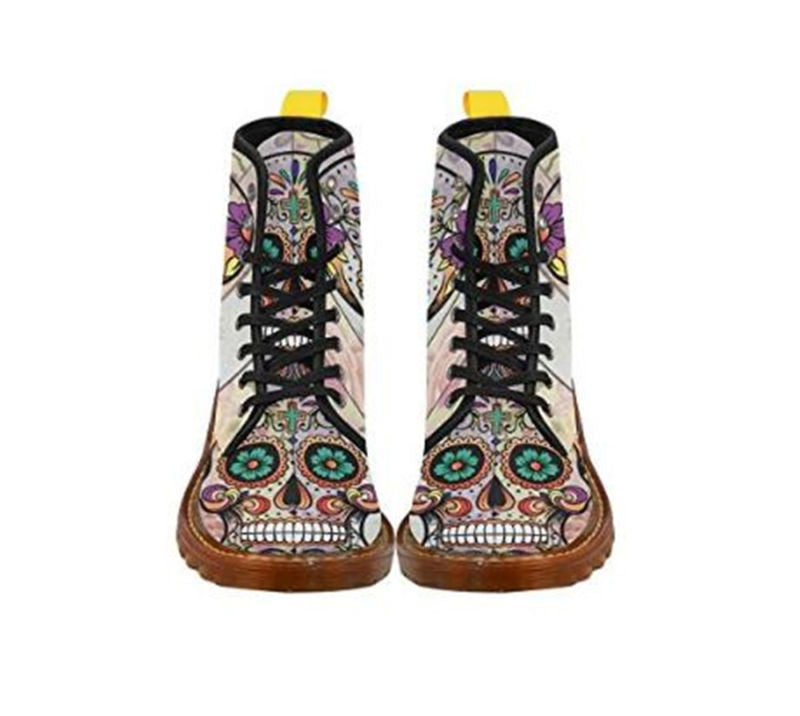 Women's Shoes Lace Up Boots Sugar Skull on Flower Martin Boots Ankle Boot