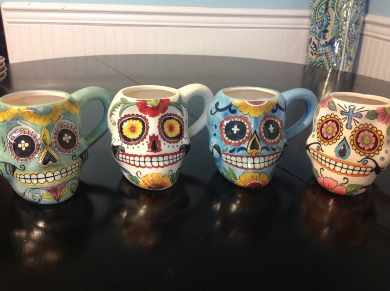 Set of Sugar Skull Mugs and Plates Halloween