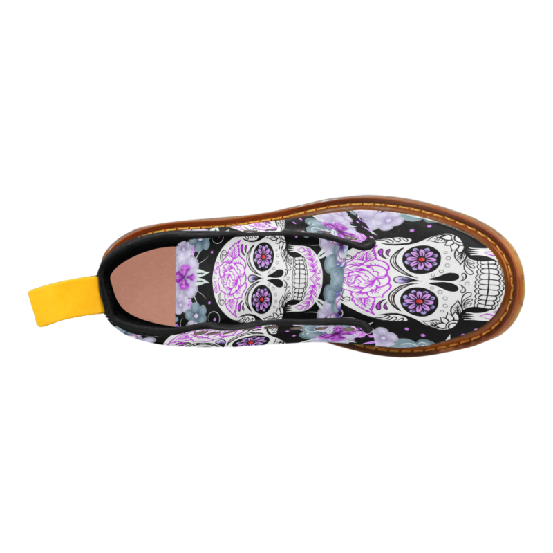 Smile Sugar Skull and Flowers Cool Girl's Canvas Martin Boots for Women