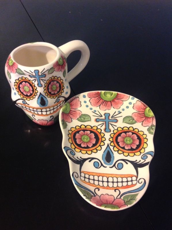 Set of Sugar Skull Mugs and Plates Halloween