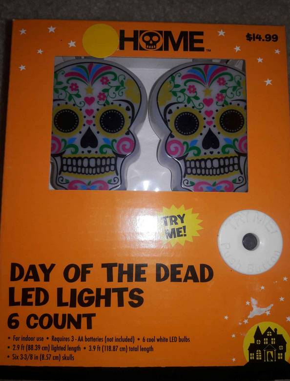 Day of the Dead Sugar Skull String of 6 LED Lights Bedroom Wall Decor Girl's NEW