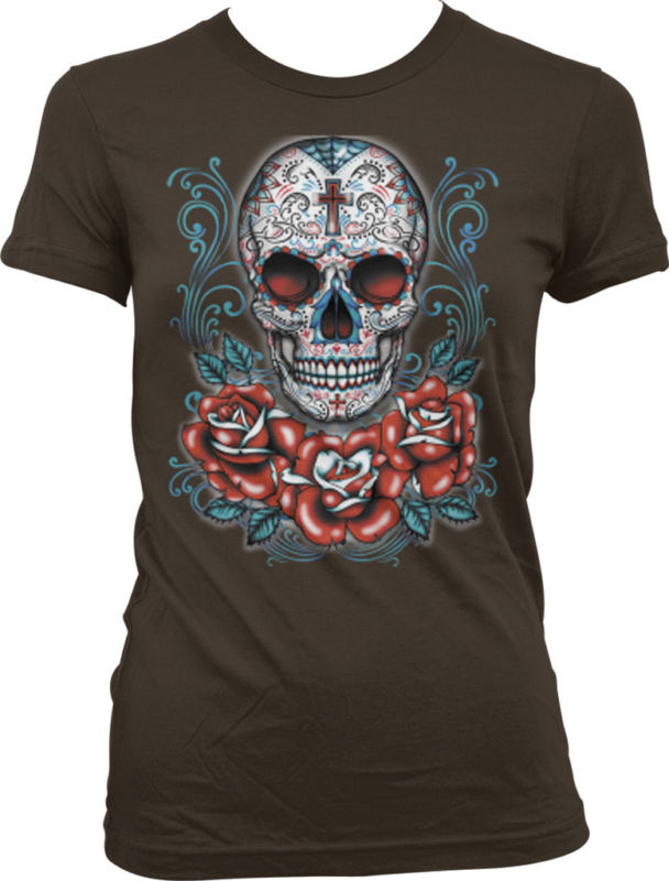 Sugar Skull and Roses - Day of the Dead Skull Art Juniors T-shirt