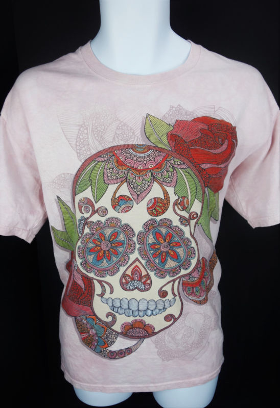 Medium Calavera Tattoo Sugar Skull Pink T Shirt Day of Dead Mountain Mens M - Pre-owned