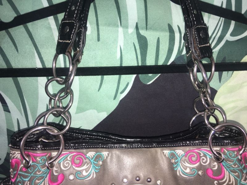 Sugar Skull Pink Blue Embellished Studded Rhinestone Purse Shoulder Bag Handbag