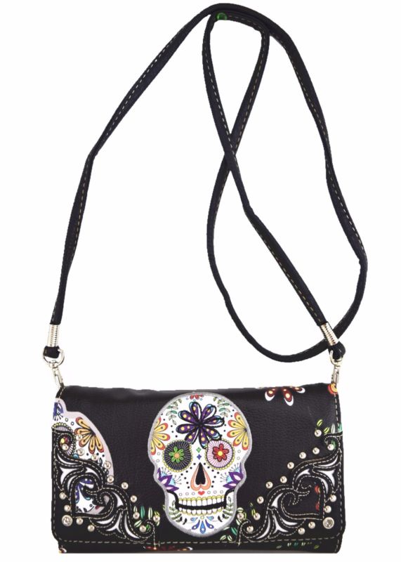 Sugar Skull Halloween Purse Punk Handbag Women's Totes Shoulder Bag Wallet Set