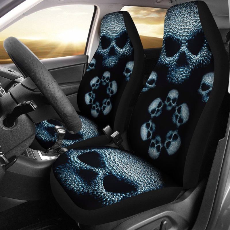 Skull Face Car Seat Cover Gray Set of 2