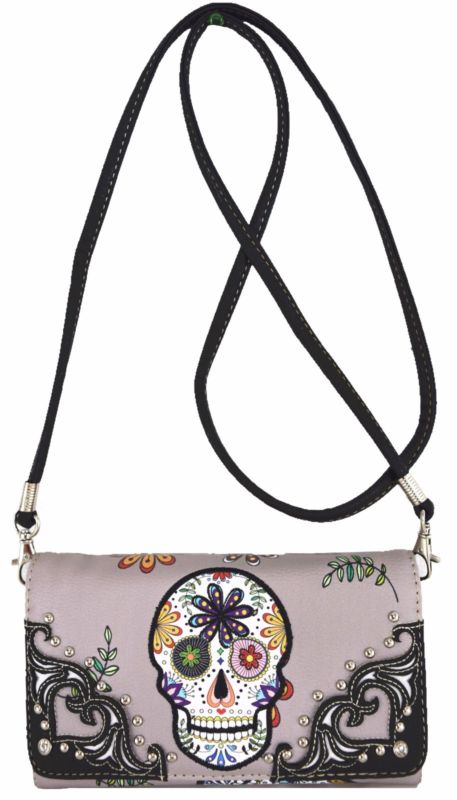 Sugar Skull Halloween Purse Punk Handbag Women's Totes Shoulder Bag Wallet Set