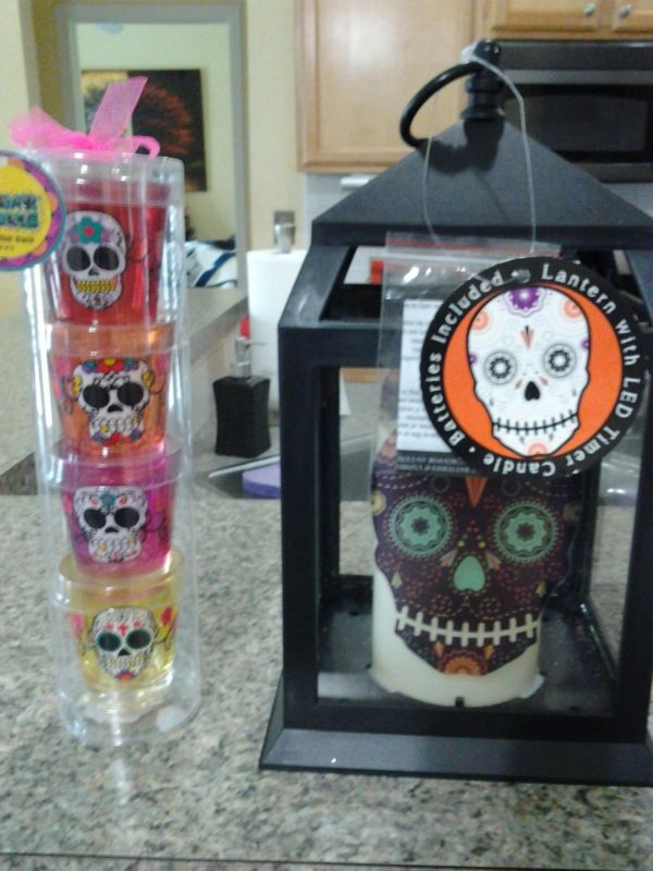 Sugar Skulls Day Of The Dead Party Set Wine, His & Hers Shot Glasses & Lantern