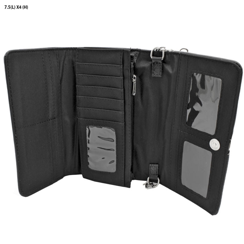 SUGAR SKULL E PURPLE WESTERN RHINESTONE HANDBAG/WALLET SET CONCEALED CARRY PURSE