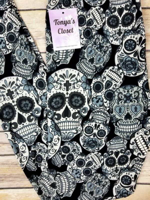 Sugar Skull Leggings Black Base Skulls Skeletons Buttery Soft ONE SIZE OS 2-10