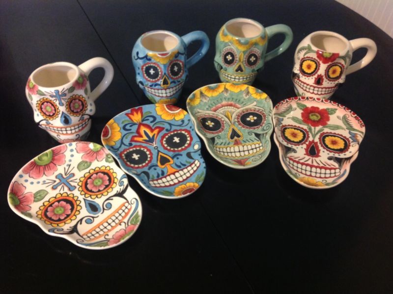 Set of Sugar Skull Mugs and Plates Halloween