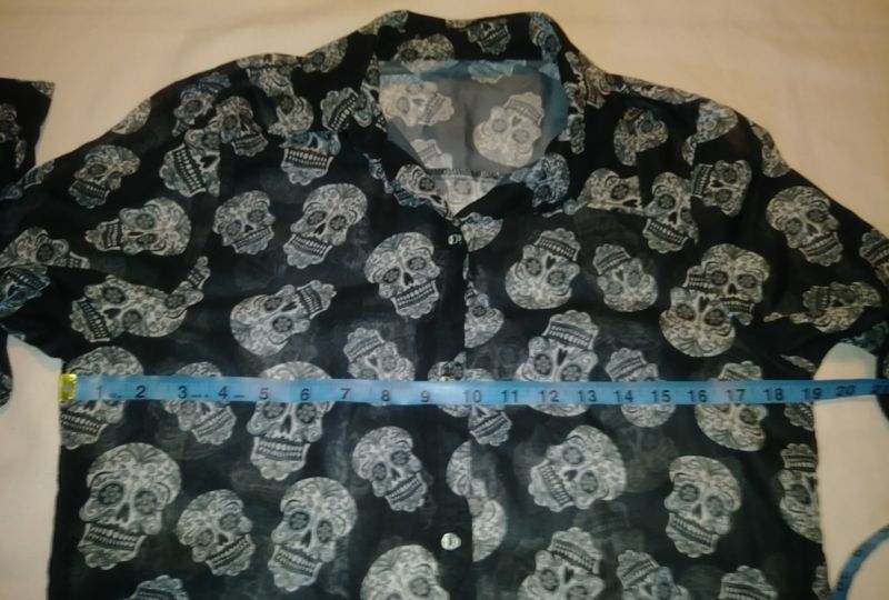 Women's Long Sleeve Sugar Skull Sheer Long Blouse Size S/M