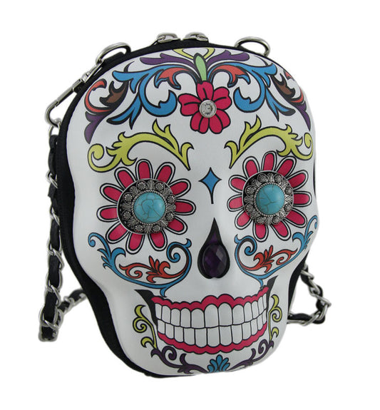 Zeckos Western Sugar Skull Decorated Molded Skull Purse w/Removable Strap