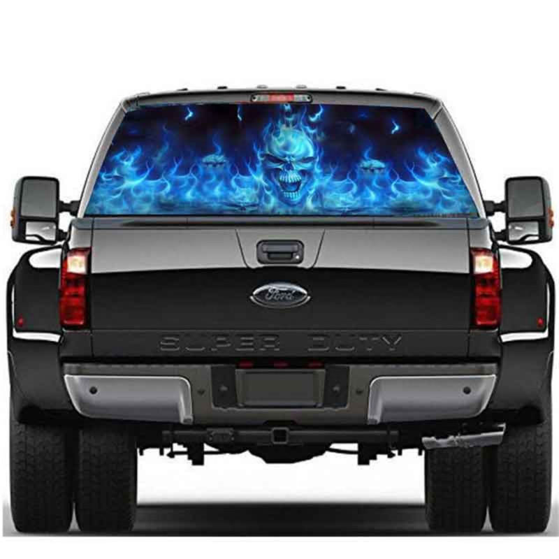 1X Car Rear Window Flaming Skull Cool Sticker For Truck SUV Jeep (22"x65" Large)