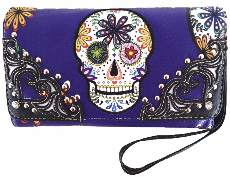 Sugar Skull Halloween Purse Punk Handbag Women's Totes Shoulder Bag Wallet Set