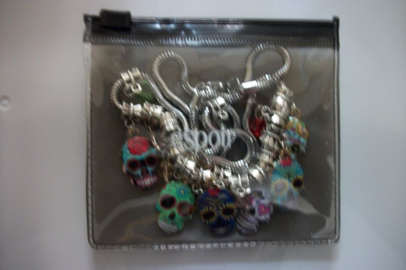 19" SUGAR SKULL CHARM NECKLACE, DAY OF THE DEAD SKULL NECKLACE, Snake Chain, NEW