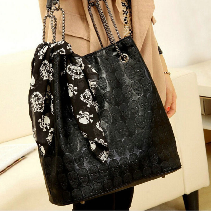 2pcs Fashion Women Leather Skull Handbag Shoulder Crossbody Messenger Bag Purse