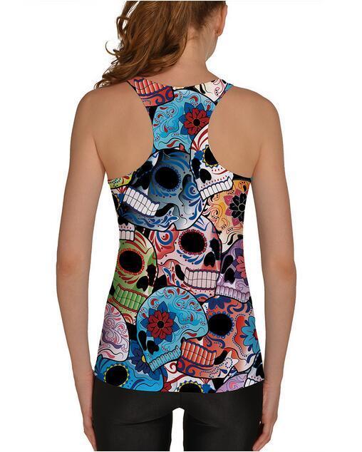 Fashion Day of the Dead Skull Printed Tank Tops Sleeveless vest 4XL sugar skull tanktop