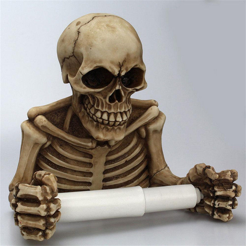 Skull Toilet Paper Towel Roll Holder Wall Mount Bone Skeleton Resin Bathroom