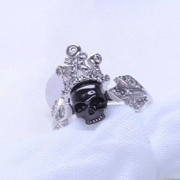 Sapphire Zircon Black Gold Filled Punk Skull Demon Women's 925 Silver Ring