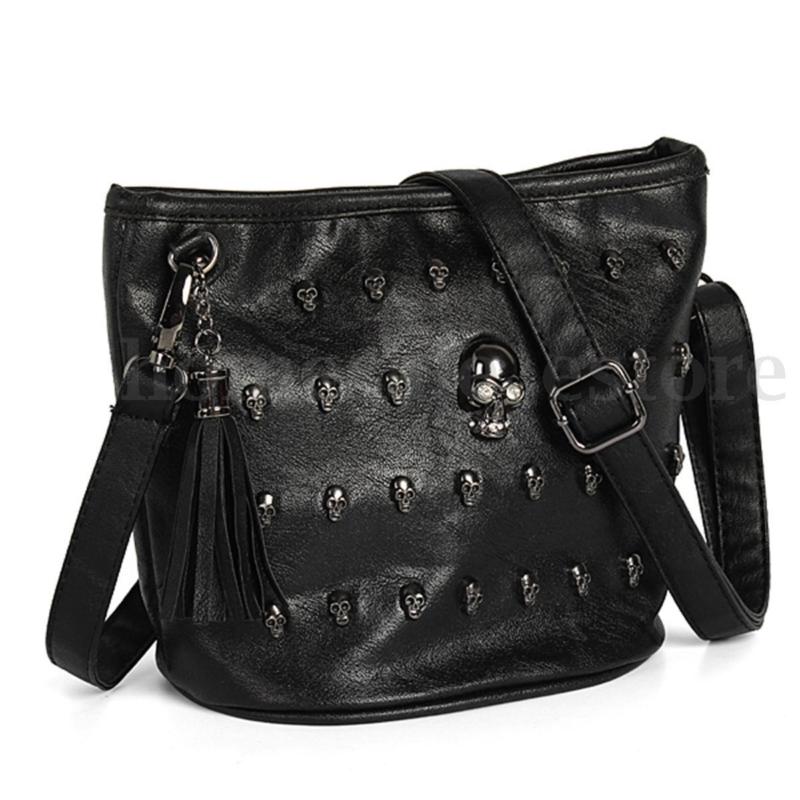Fashion Women Skull Punk Leather Goth Tassel Messenger Shoulder Bag Tote Handbag