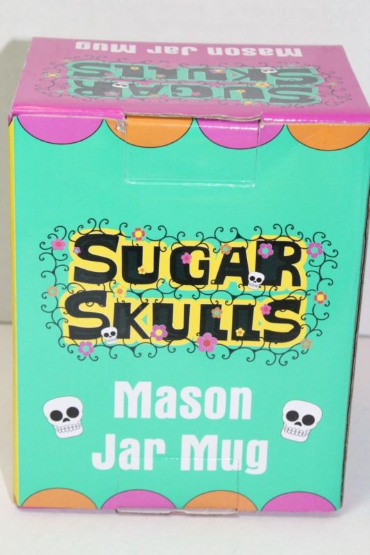 NEW SUGAR SKULLS Mason Jar Mug Glass TMD pink colored MIB