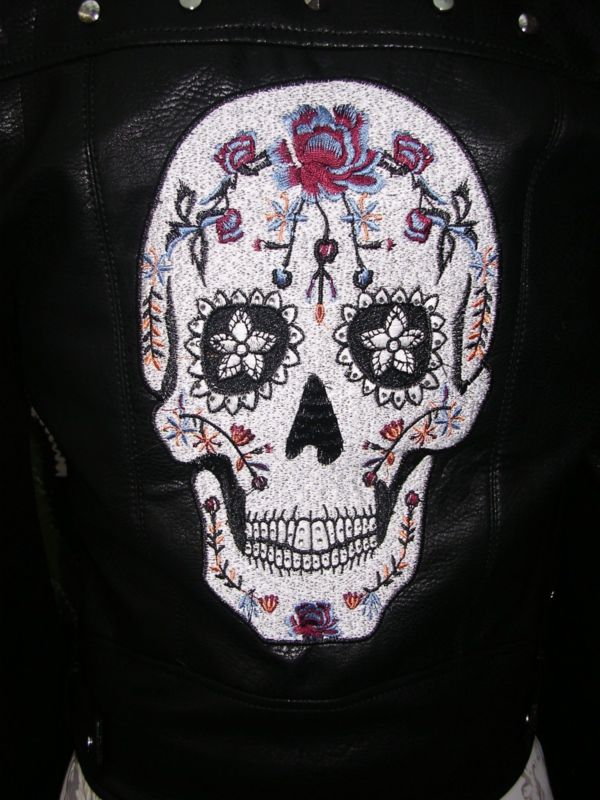 FREE GENERATION $225 LEATHER EMBROIDERED STUD SUGAR SKULL DAY OF THE DEAD JACKET