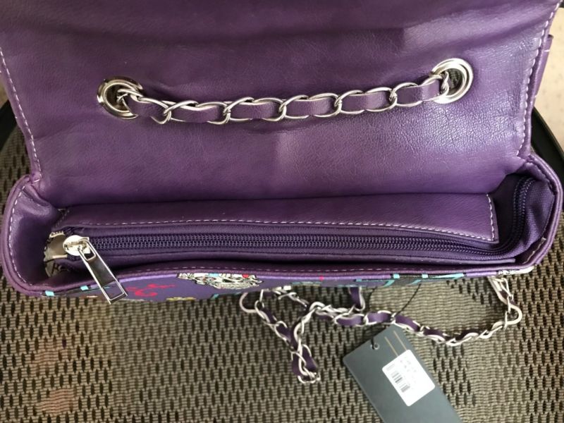 Cowgirl Trendy SUGAR SKULL MOTORCYCLE JACKET HANDBAG w/Flap & Chain Strap PURPLE
