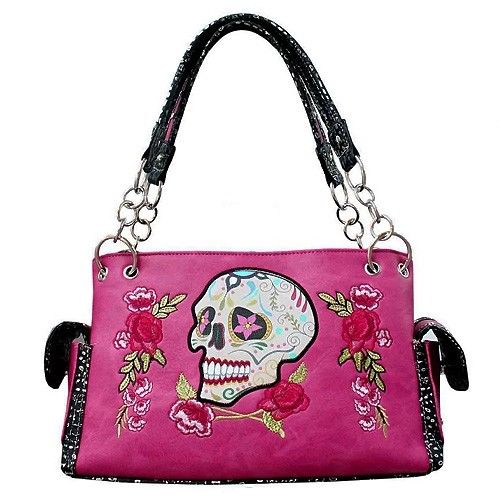 Sugar Candy Skull Concealed Carry Weapon Shoulder Handbag Purse Western