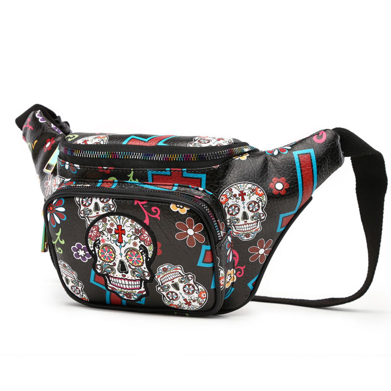 Sugar Skull Fanny Pack Day of the Dead Running Waist Bag Fashion Calavera Purse