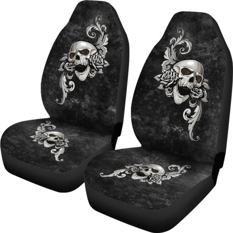 Skull Design Car Seat Cover Gray Set of 2