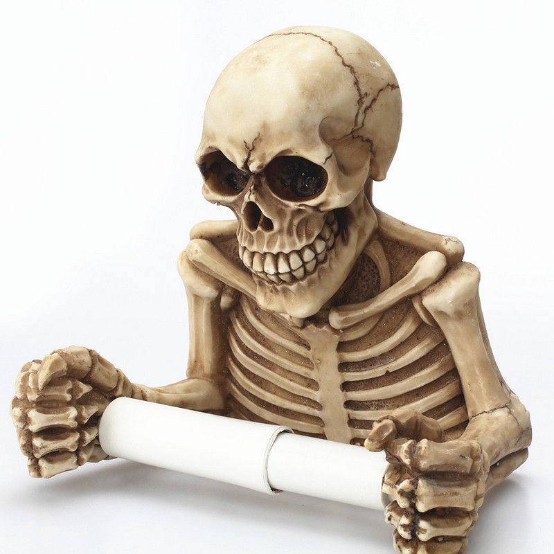 Skull Toilet Paper Towel Roll Holder Wall Mount Bone Skeleton Resin Bathroom