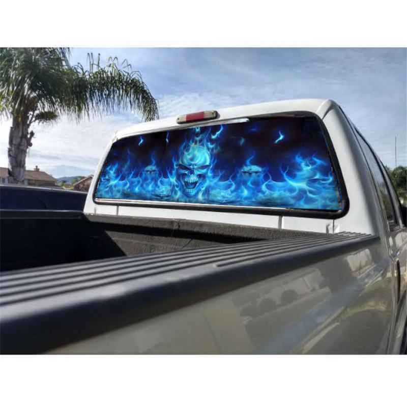 1X Car Rear Window Flaming Skull Cool Sticker For Truck SUV Jeep (22"x65" Large)