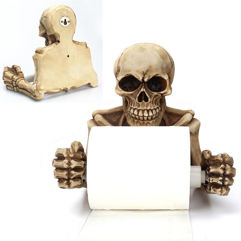 Skull Toilet Paper Towel Roll Holder Wall Mount Bone Skeleton Resin Bathroom