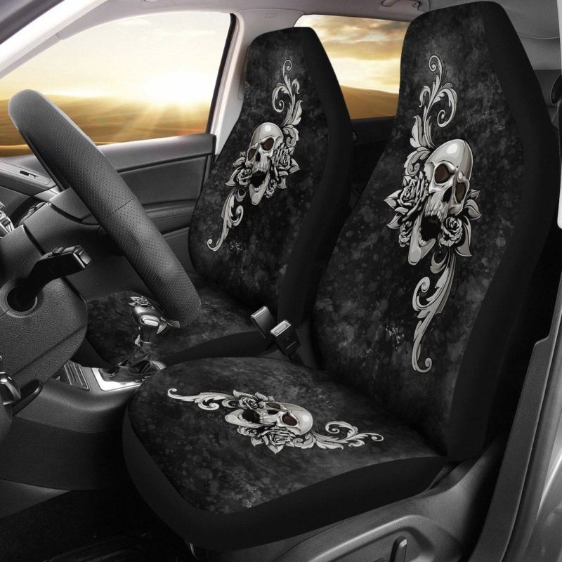Skull Design Car Seat Cover Gray Set of 2