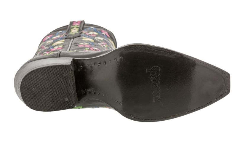 Womens Black Sugar Skull Halloween Leather Boots Western Cowgirl Style Snip Toe