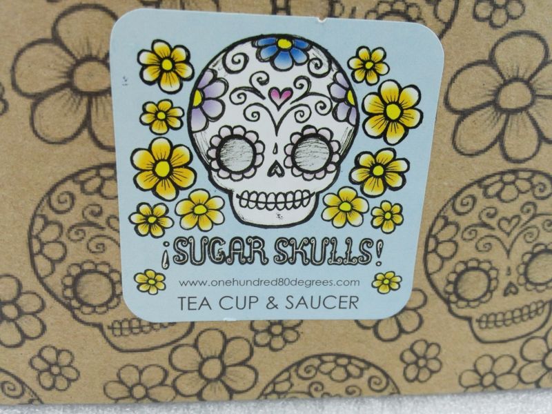 Ceramic Sugar Skull Teacup and Spoon & Leaf Tea Infuser