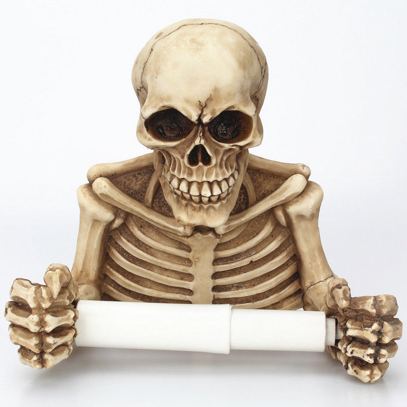 Skull Toilet Paper Towel Roll Holder Wall Mount Bone Skeleton Resin Bathroom