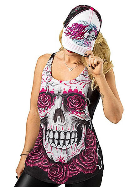 Lethal Angel Day Of The Dead Rose Skull Tattoo Womens Tank Top Shirt