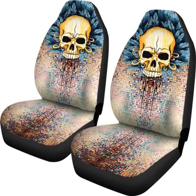 Skull Car Seat Cover Design Gold Pattern