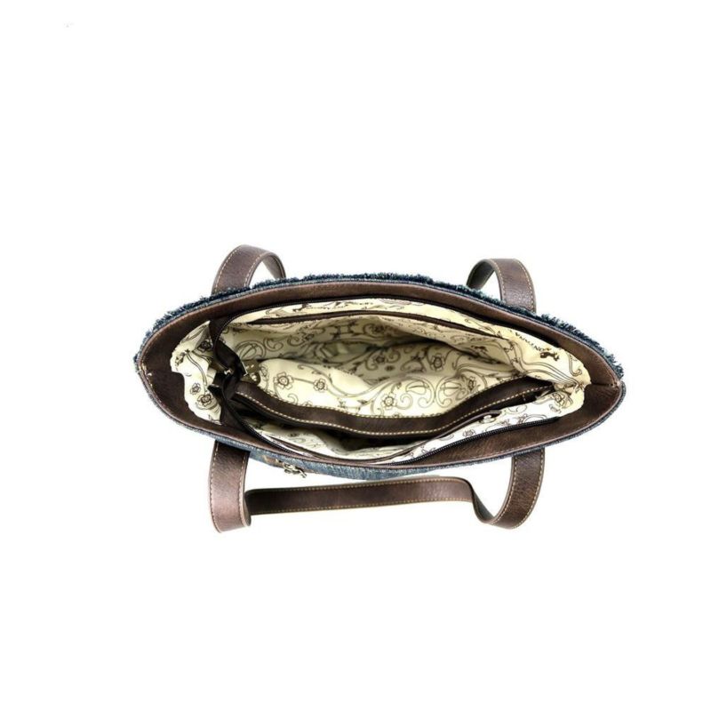 Sugar Skull Denim Day of the Dead Tote Bag Handbag-Brown