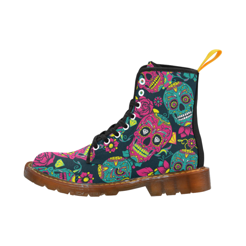 Women's Shoes Lace Up Boots Martin Boots Day of The Dead Colorful Sugar Skull