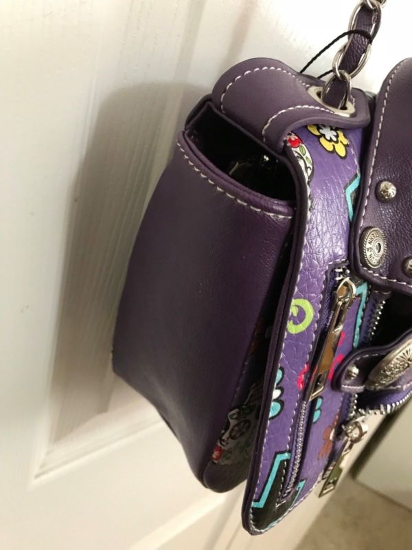 Cowgirl Trendy SUGAR SKULL MOTORCYCLE JACKET HANDBAG w/Flap & Chain Strap PURPLE