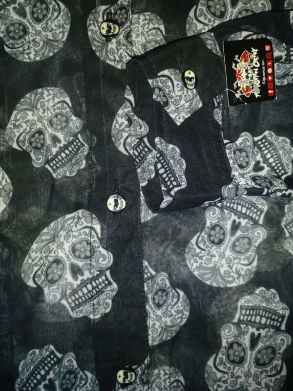 Women's Long Sleeve Sugar Skull Sheer Long Blouse Size S/M