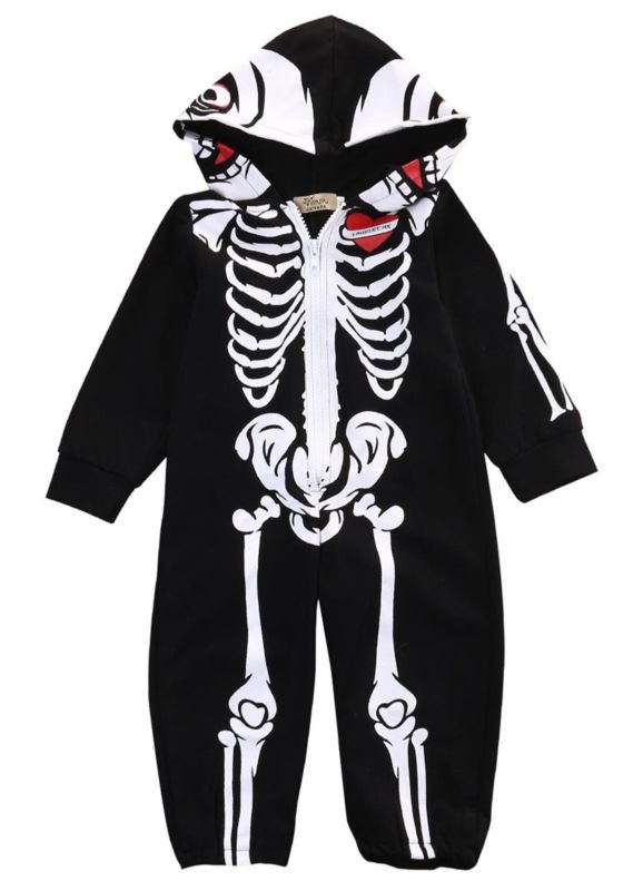 Newborn Kids Baby Girls Boys Romper Skull Hooded Bodysuit Jumpsuit Outfits 0-24M